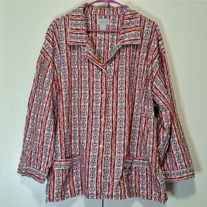 Lanz of Salzburg Tyrolean Flannel Pajama Top Long Sleeve Button Size 3X Cotton